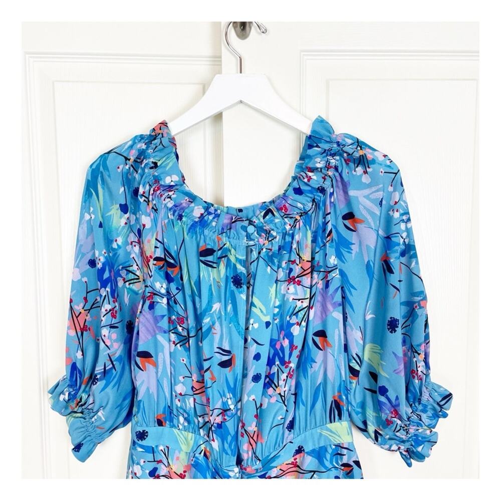 Saloni Grace Floral Blue Bell Off Shoulder Silk Dress Sz 10 - Picture 7 of 11